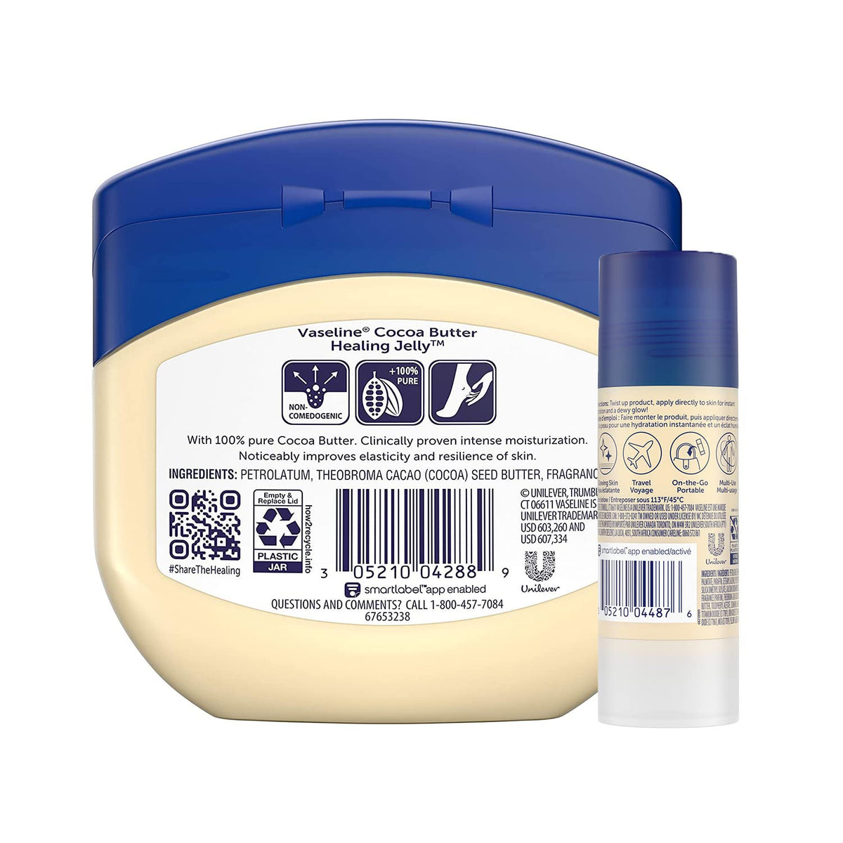 Vaseline cocoa shimmer stick front displaying compact design for on-the-go glow