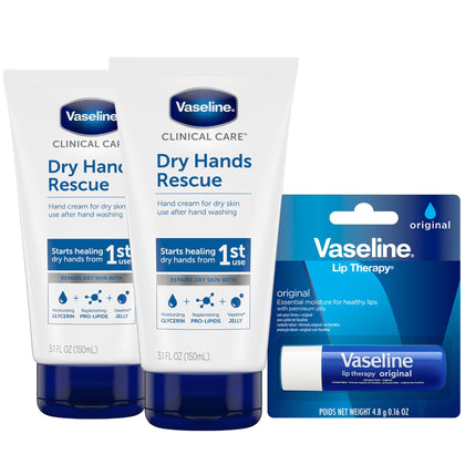 Vaseline Dry Hands Rescue front packaging showing size and fast-absorbing benefit