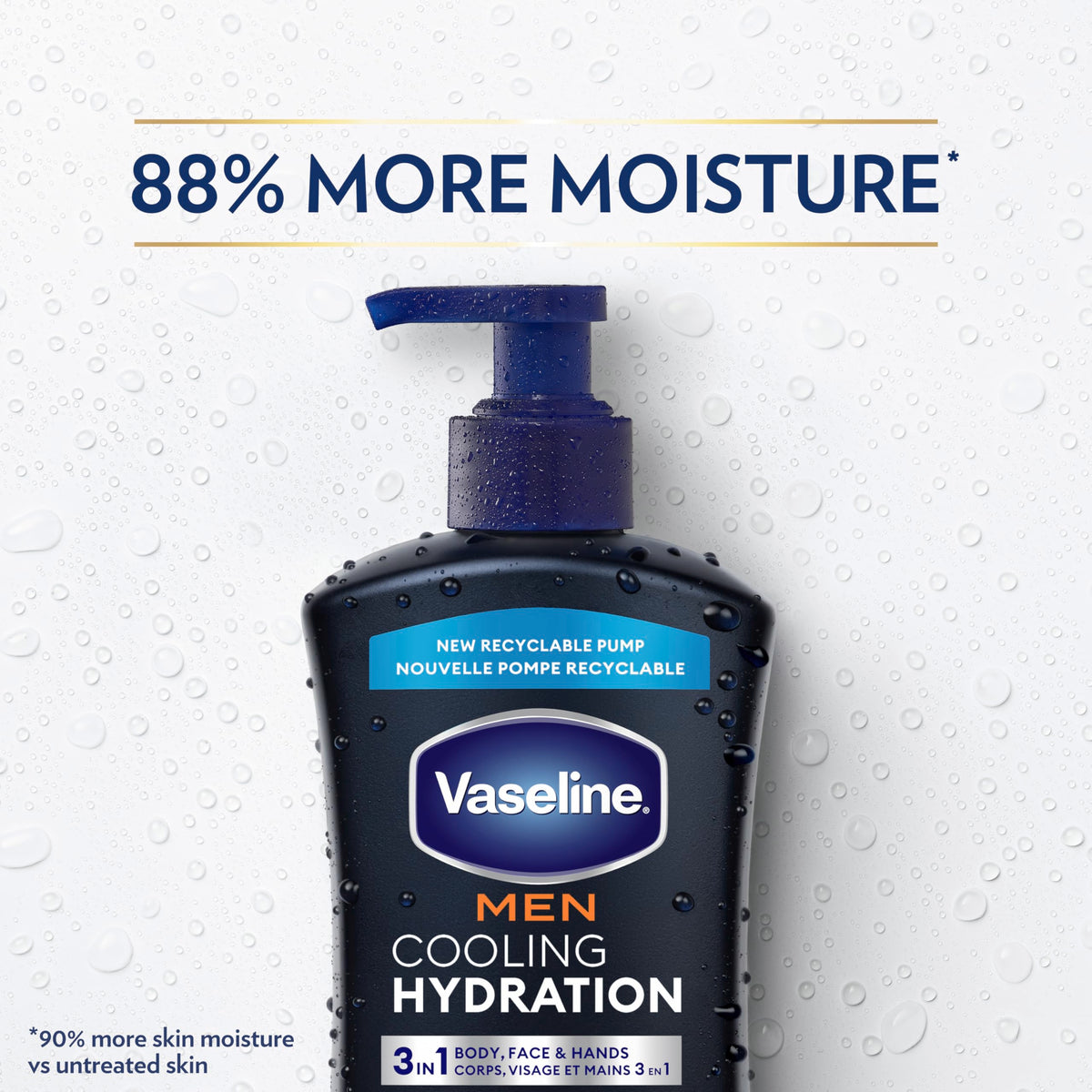 Four-pack Vaseline bottles displayed to show value and consistent hydration benefit