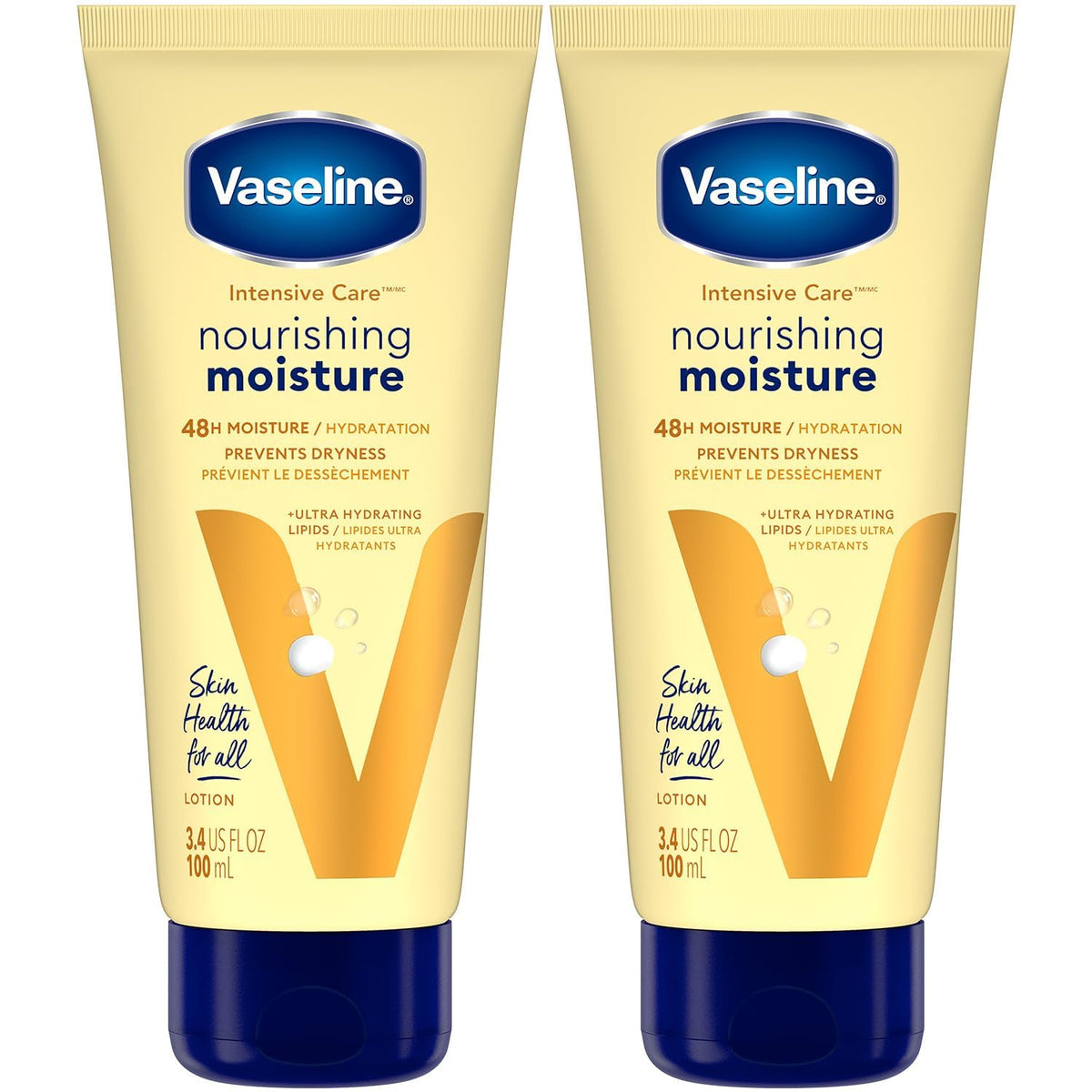 Vaseline two-pack front packaging showing travel-ready moisturizer benefit
