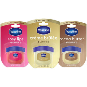 Vaseline front packaging showing three mini jars and variety benefits