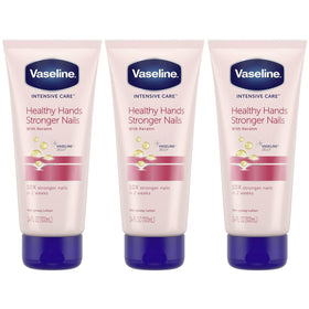 Vaseline front packaging showing three travel-size tubes and brand benefit