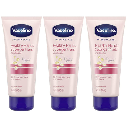 Vaseline front packaging showing three travel-size tubes and brand benefit
