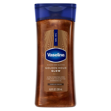 Vaseline front packaging showing golden bronze shimmer and product benefit