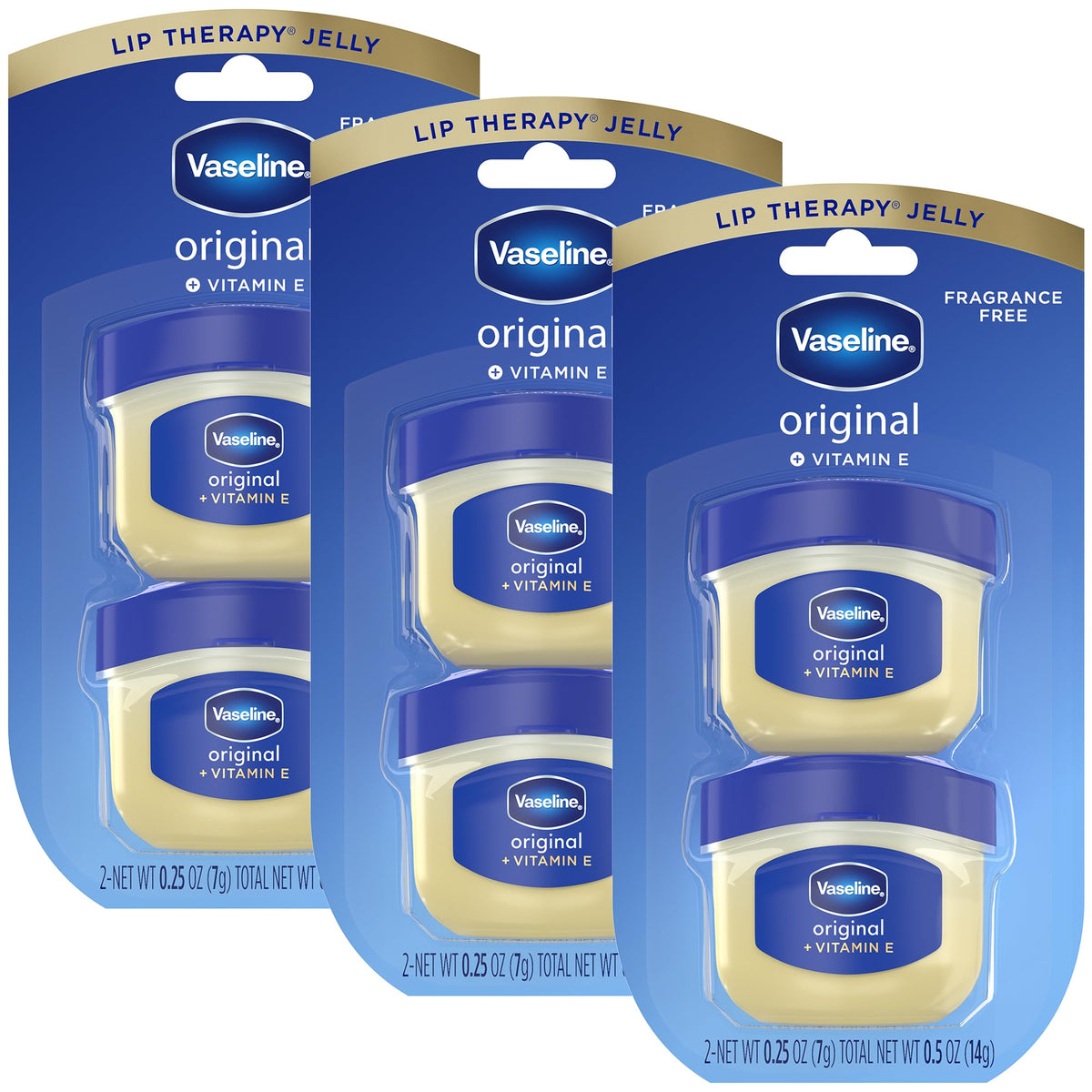 Vaseline front packaging mini 6 jars showing compact travel-friendly balm