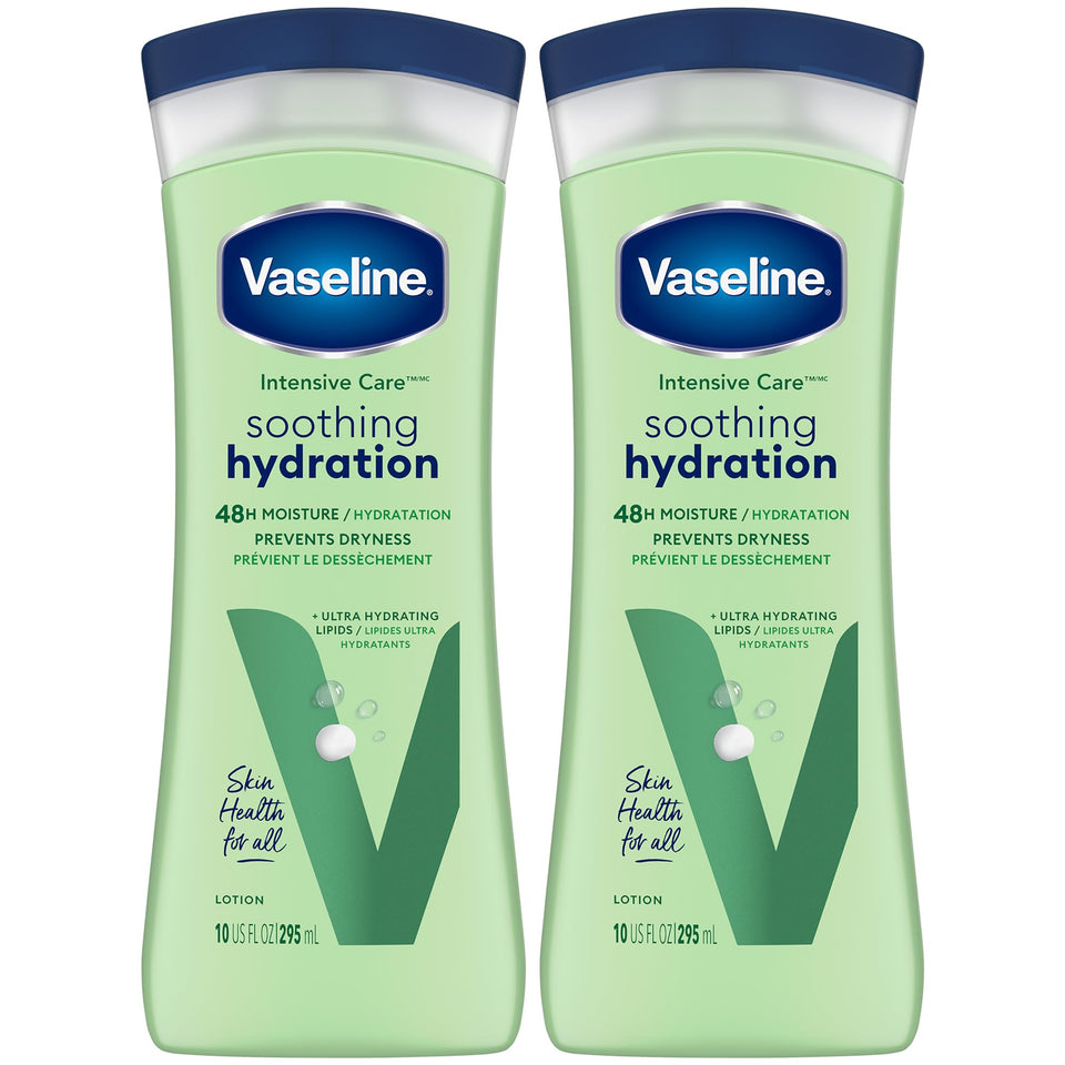Vaseline front packaging two-pack showing bottles and brand benefit