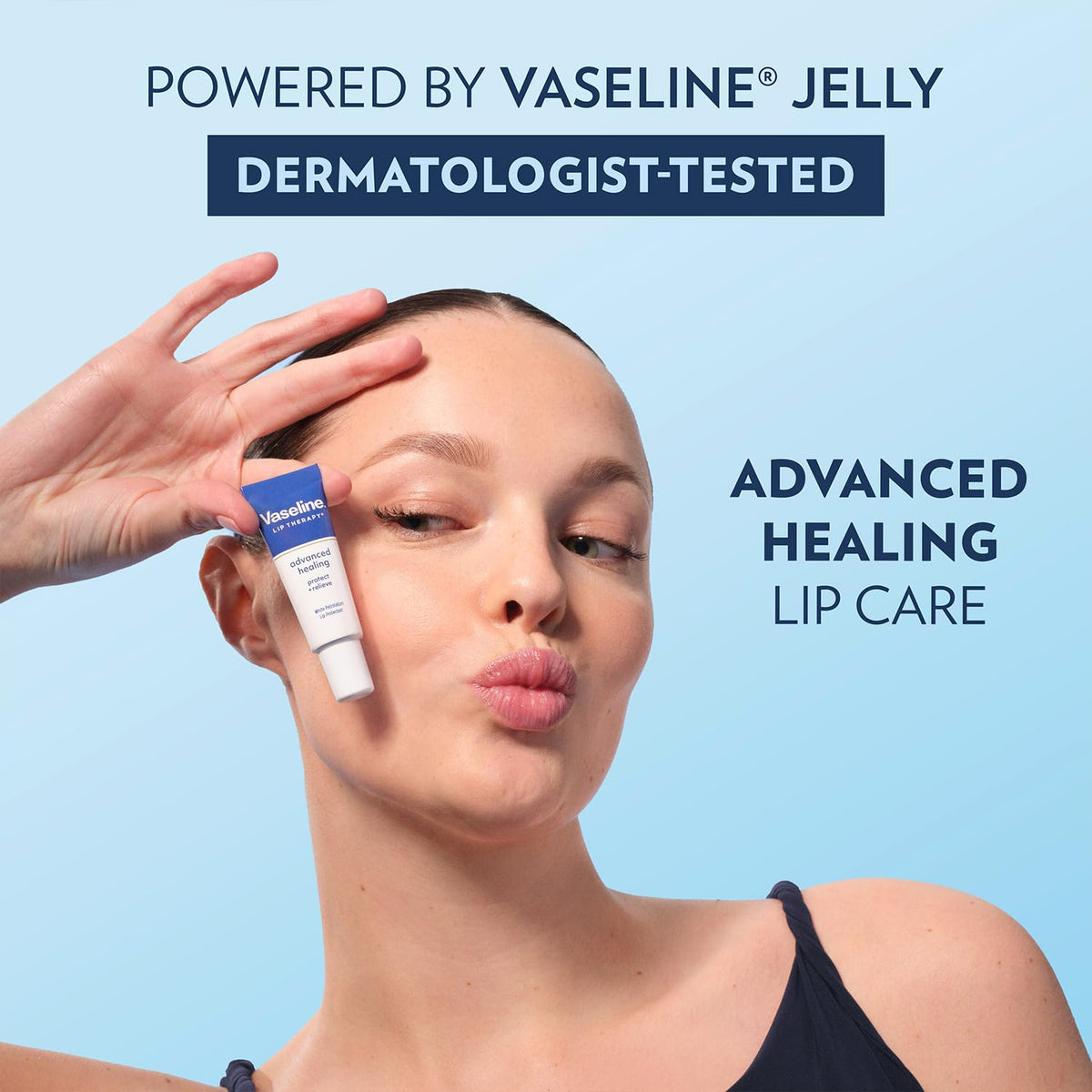Vaseline product label and ingredients list highlighting dermatologist-tested benefit