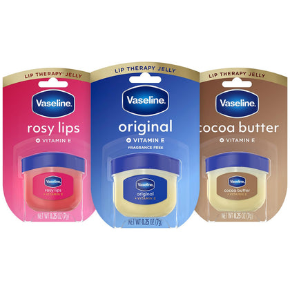 Vaseline front packaging trio showing variety and easy selection benefit