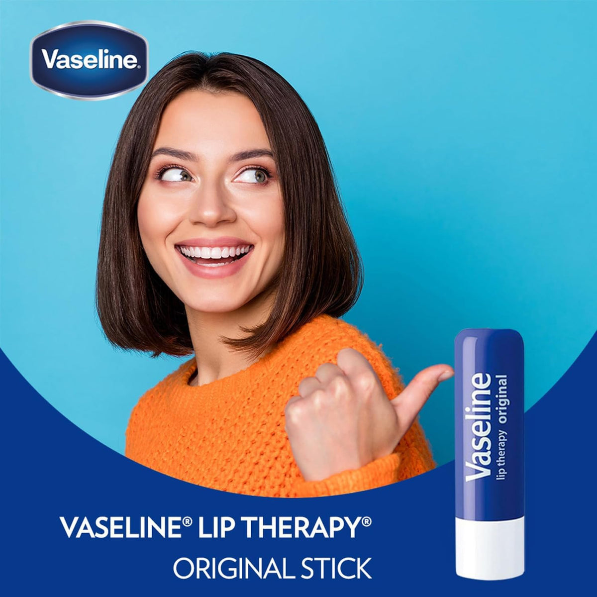 Vaseline stick beside lipstick showing compatibility under makeup for smooth finish