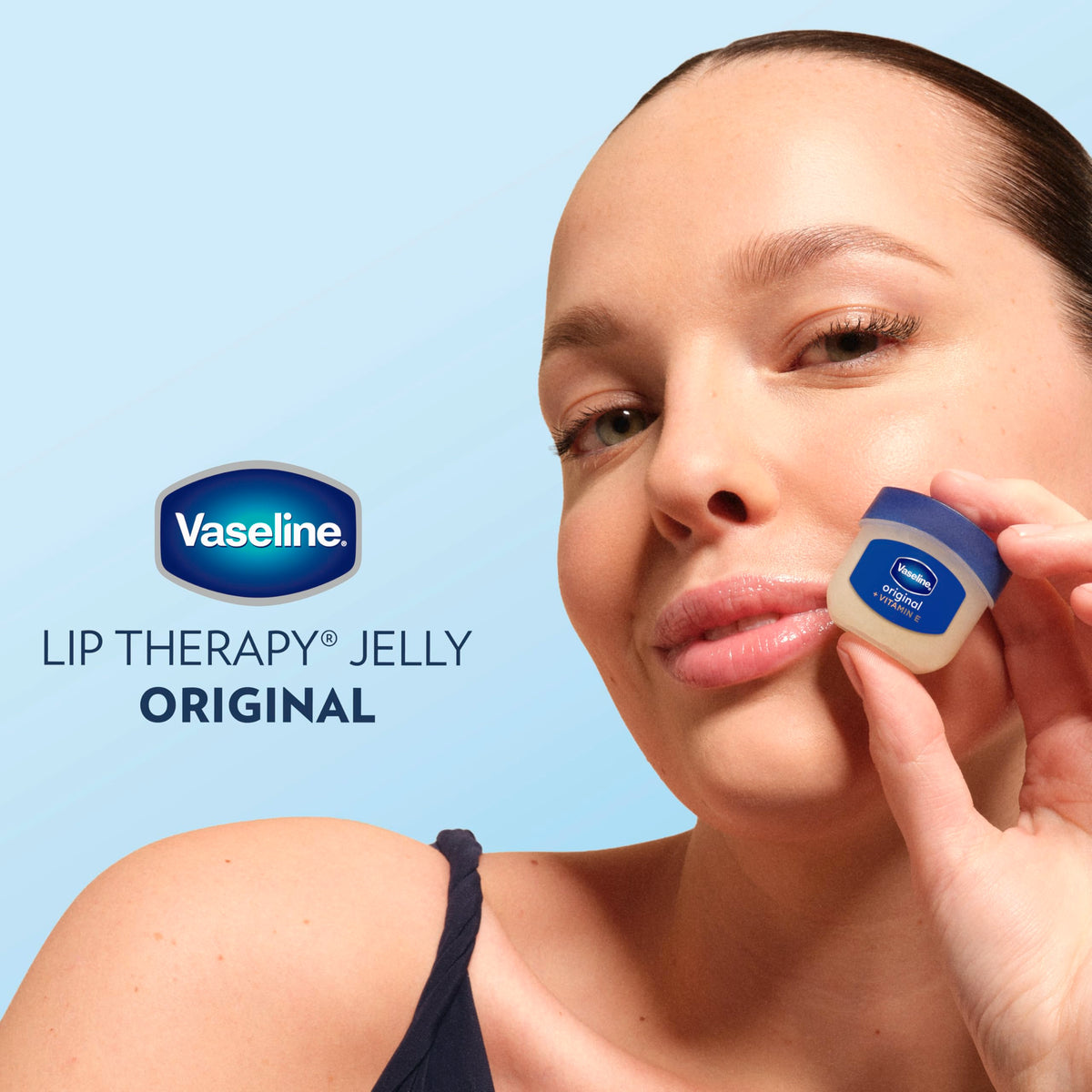 Close-up of Vaseline tin label emphasizing original pure jelly formulation
