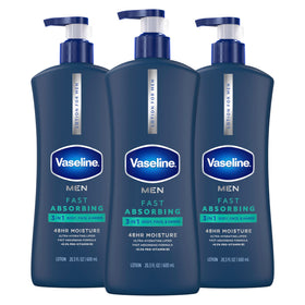 Vaseline front packaging showing 20.3 oz bottle and pack benefits