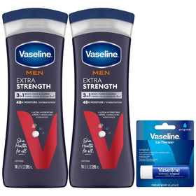 Vaseline men lotion front packaging showing product benefits and size
