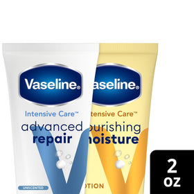 Vaseline Nourishing Moisture tube close-up showing smooth lotion for daily hydration