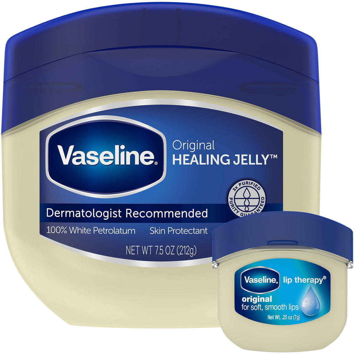 Vaseline full-size jar front view showing clean packaging and protectant benefit