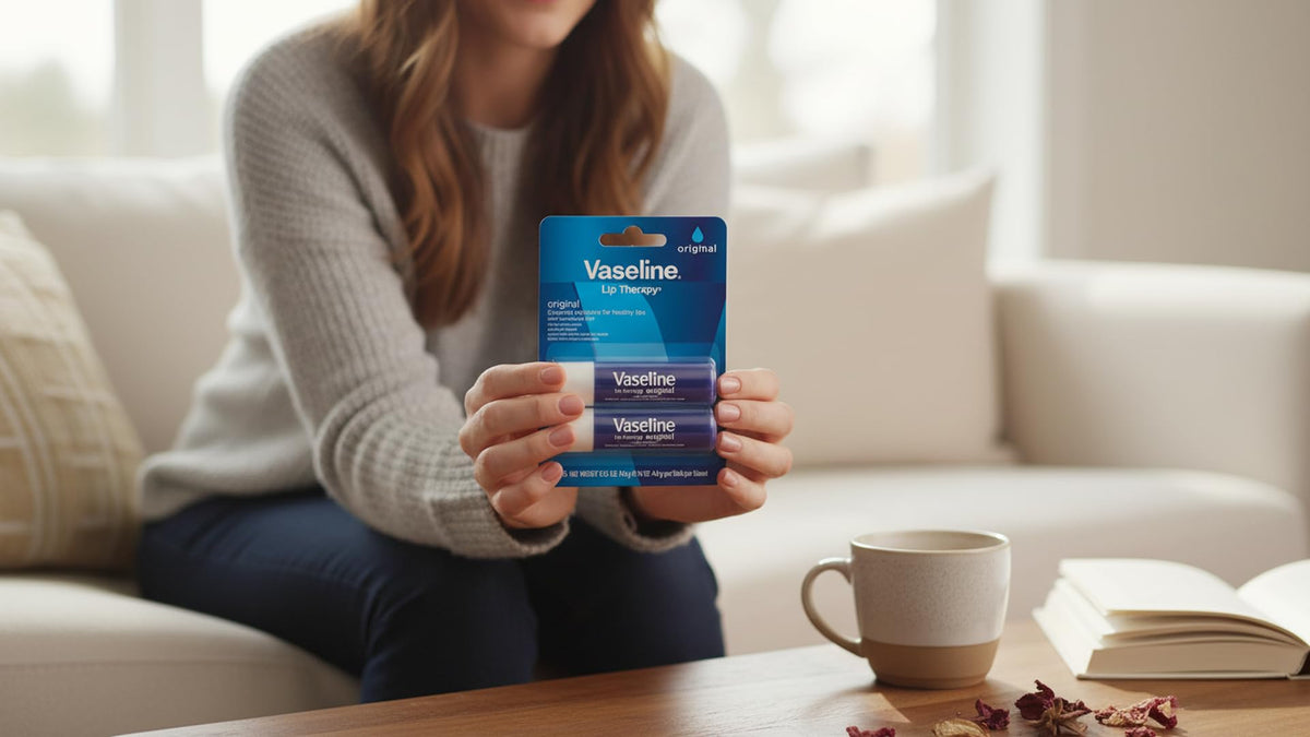 Vaseline original stick in hand pocket showing discreet on-the-go access