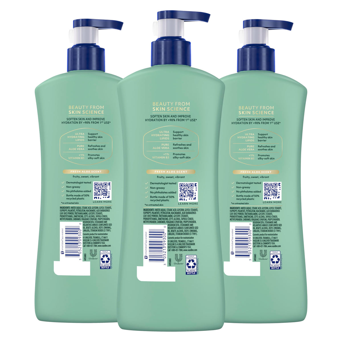 Vaseline lotion texture close-up emphasizing smooth, fast-absorbing formula