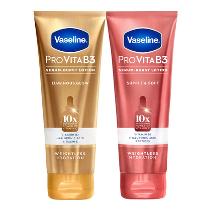 Vaseline front packaging showing two 7.5 fl oz bottles and product name, easy identification benefit