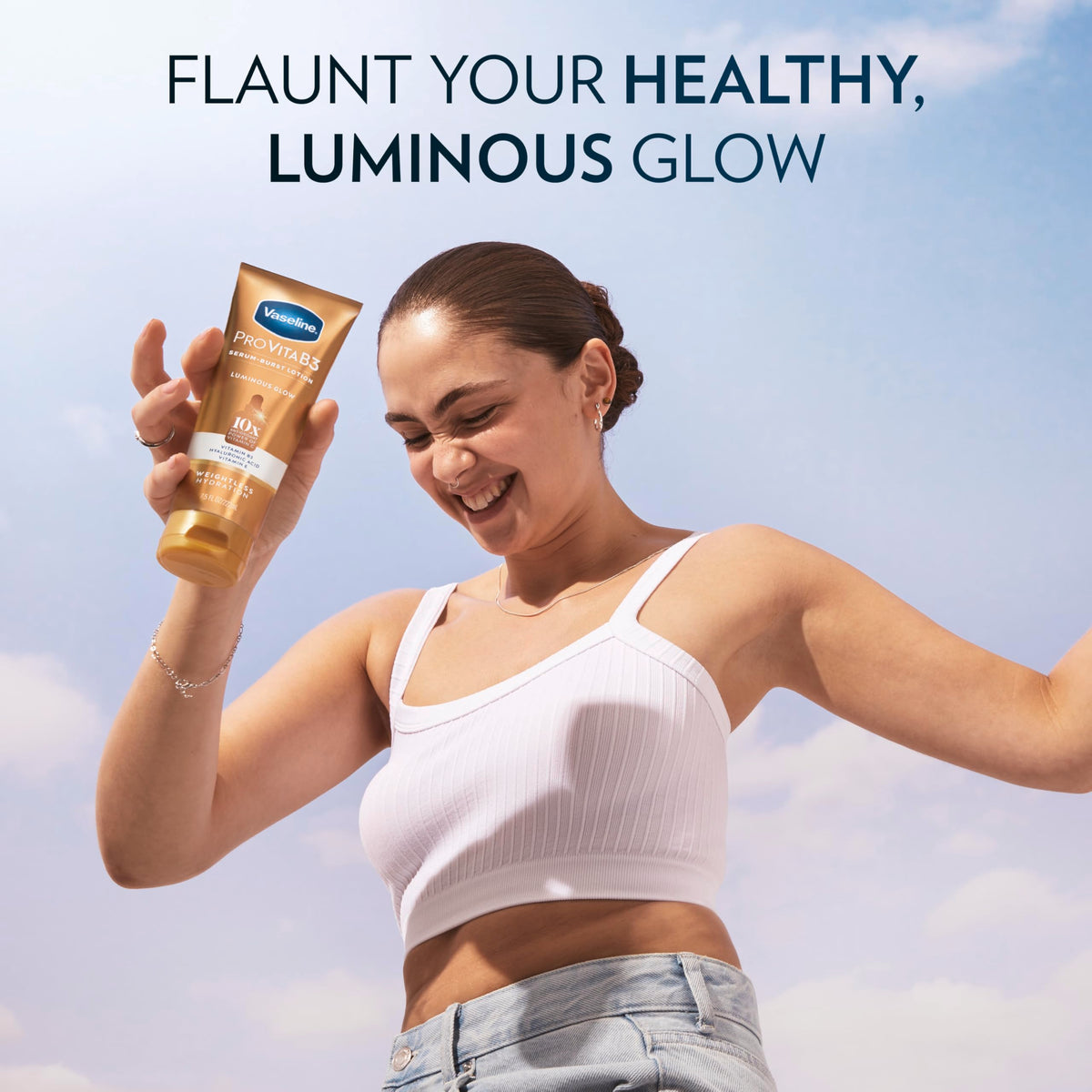 serum spread on forearm demonstrating immediate hydration and dewy glow benefit