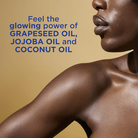 Vaseline Radiant X ingredients label highlighting jojoba, coconut, vitamin E