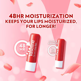 Vaseline balm applied on lips showing subtle rosy tint and softness