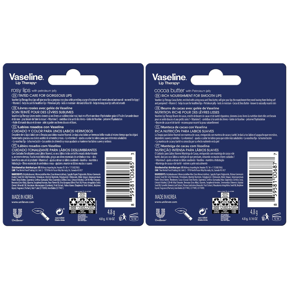 Vaseline Rosy stick close-up highlighting subtle tint and hydrating finish