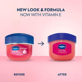 Vaseline rosy lips mini jars lined up illustrating multi-pack convenience for backups