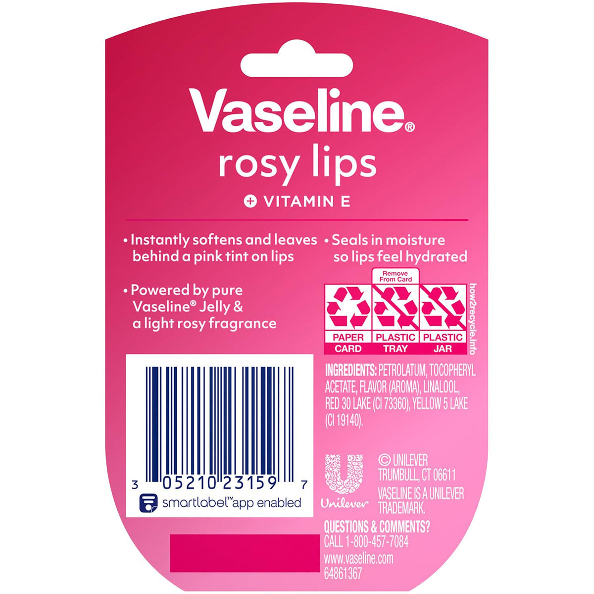 Vaseline rosy lips open jar texture displaying smooth jelly and quick-moisture uptake
