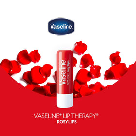 Close-up of Vaseline rosy lips balm texture highlighting non-greasy moisturizing finish