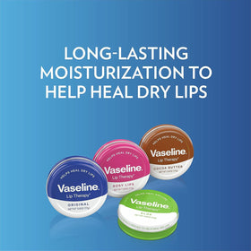 Three Vaseline Rosy Lips tins arranged to highlight the convenience of a three-pack