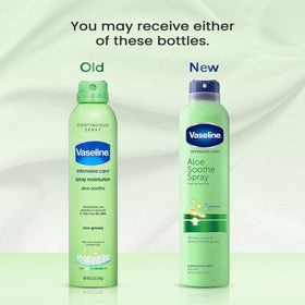 Vaseline spray in use on damp skin after shower illustrating easy, non-greasy moisturizing