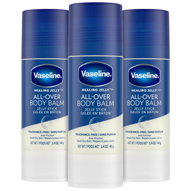Vaseline stick front packaging showing compact three-pack and labels, great for travel