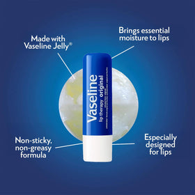 Vaseline tube inside travel bag showing travel-ready lip protection benefit