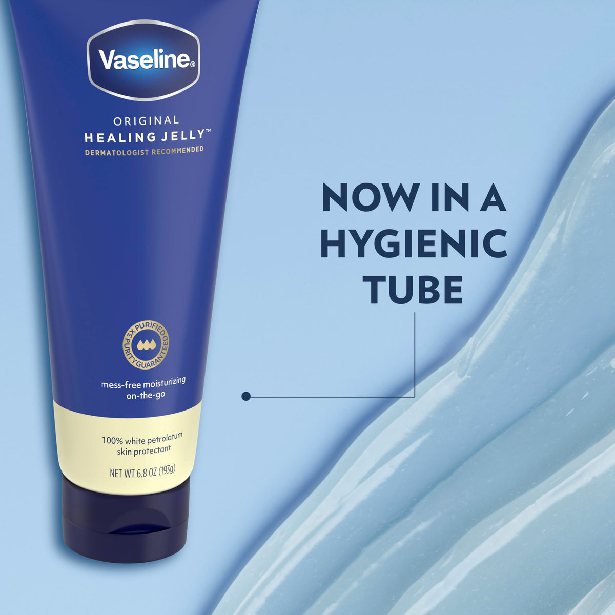 Vaseline tube with cap off dispensing a controlled amount for mess-free application