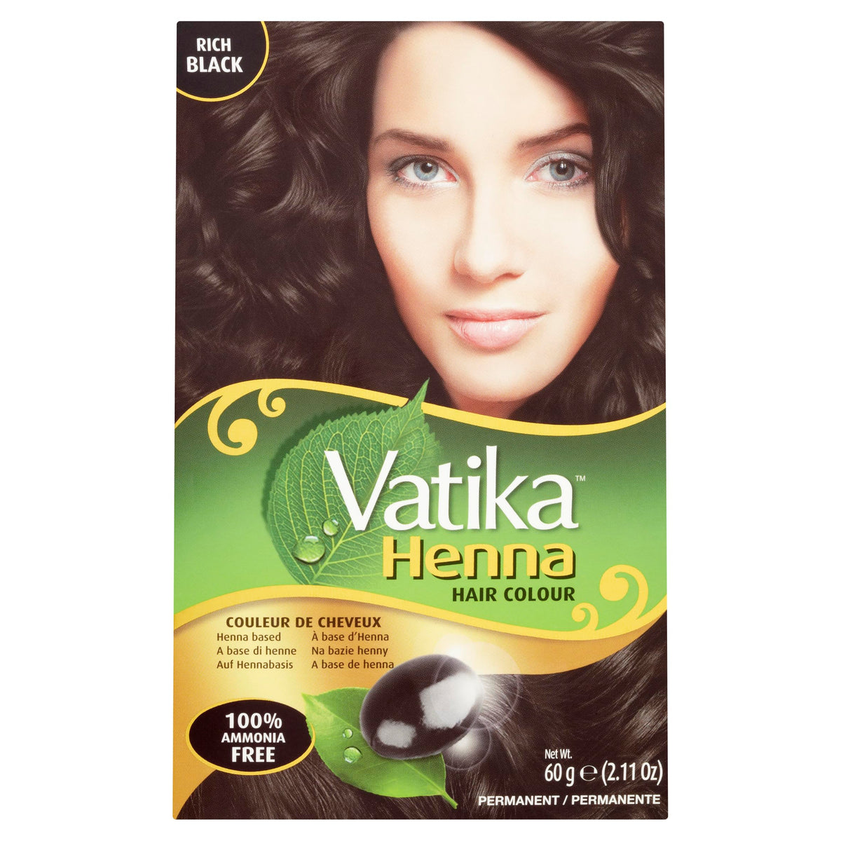Vatika Naturals front packaging showing sachets and rich black color benefits