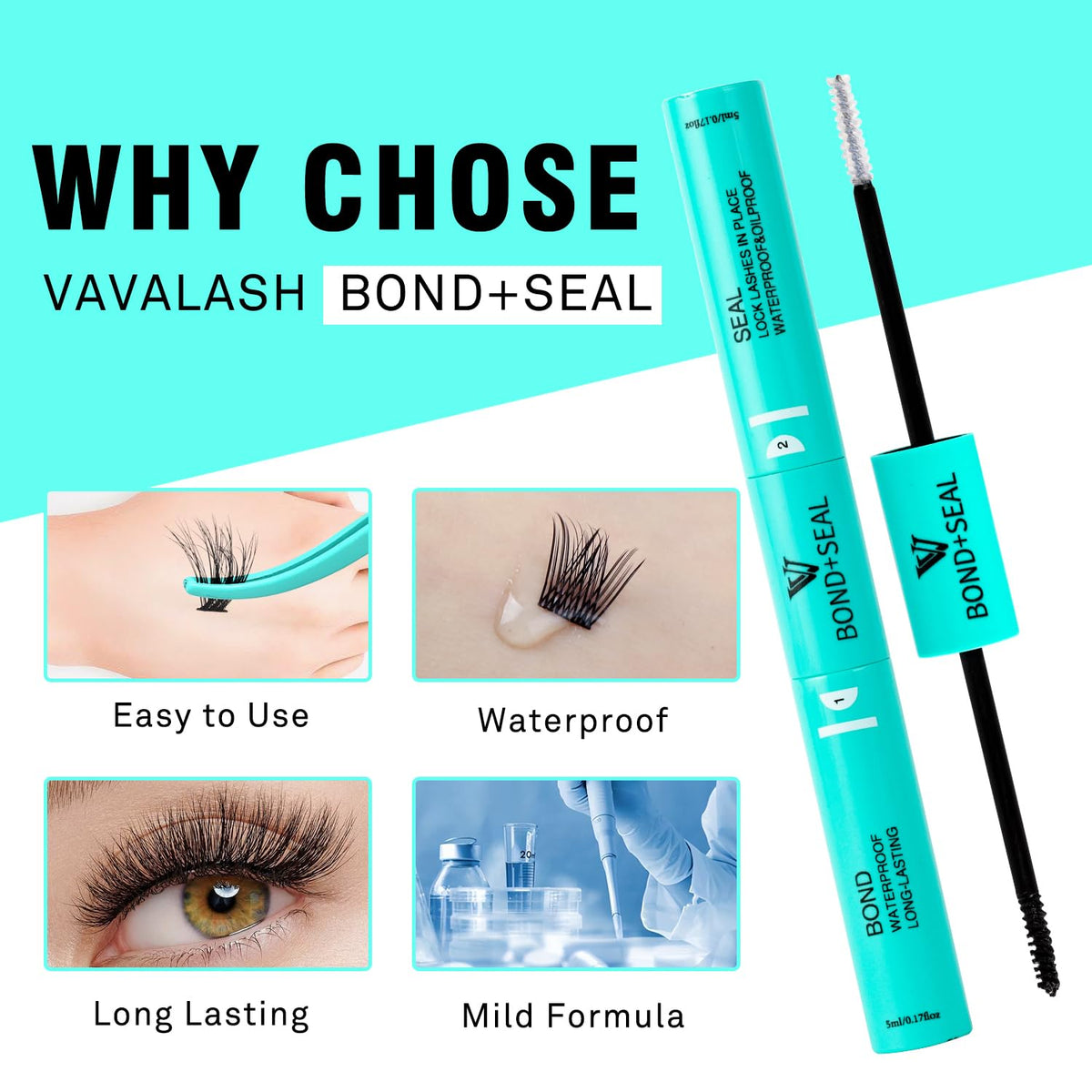 VAVALASH application close-up on lashes showing precise bonding for neat placement