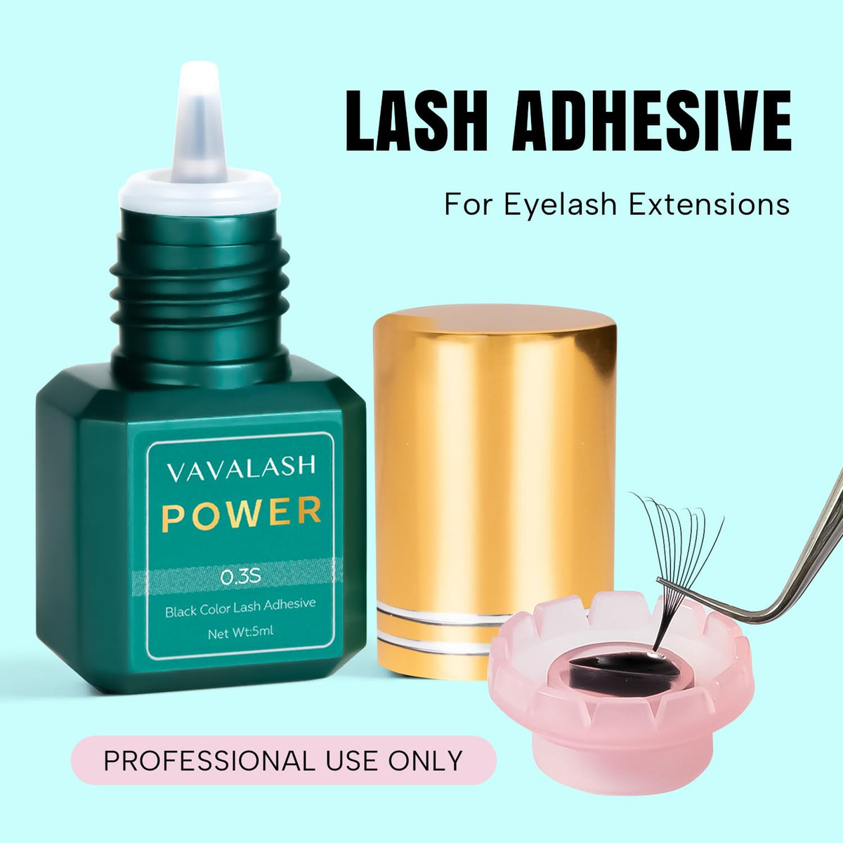 VAVALASH glue on lash extension demo illustrating strong immediate tack for efficient application