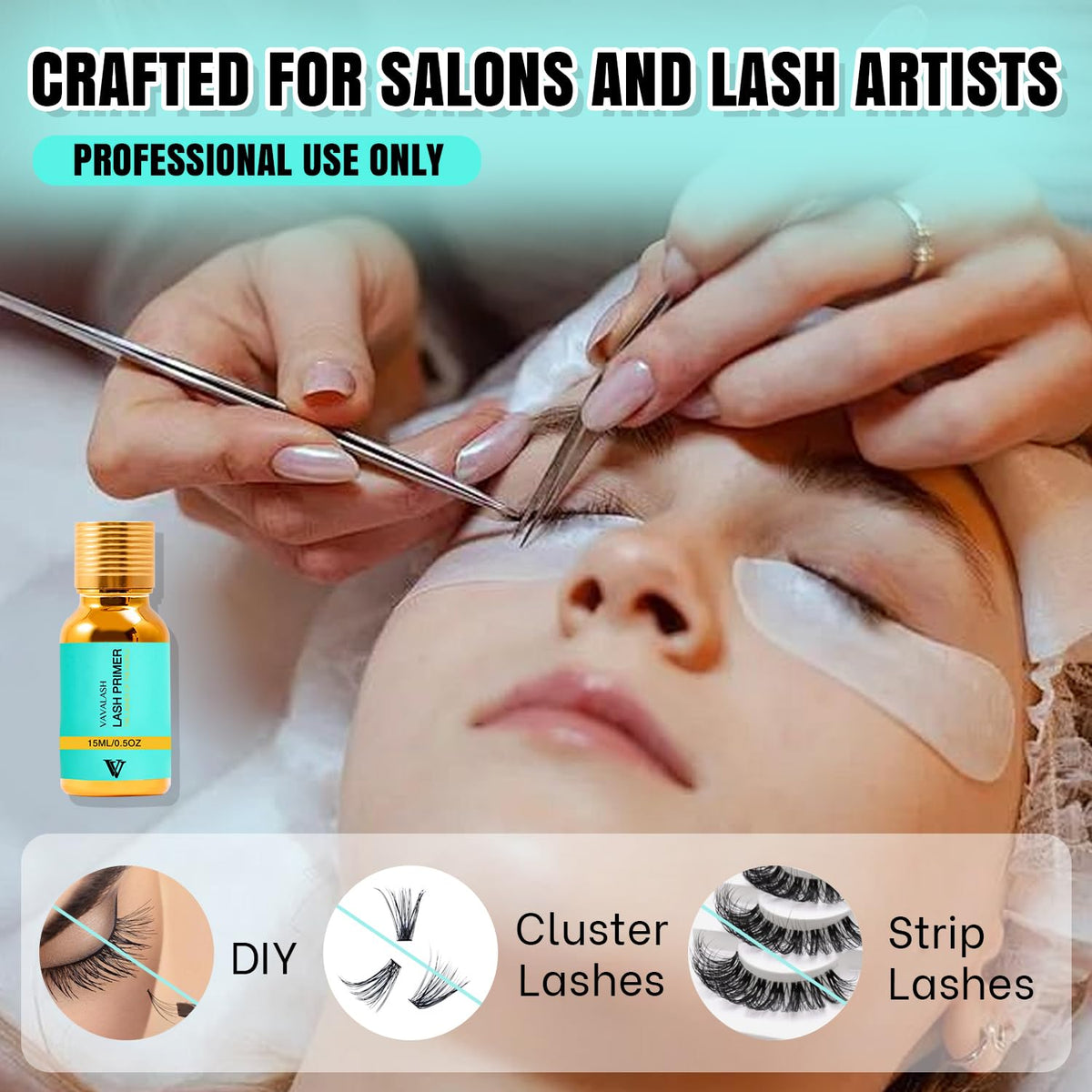 VAVALASH being applied to natural lashes showing improved adhesive bonding benefit