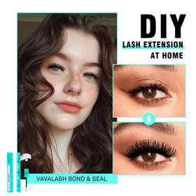 VAVALASH on a vanity with makeup tools illustrating quick at-home lash application