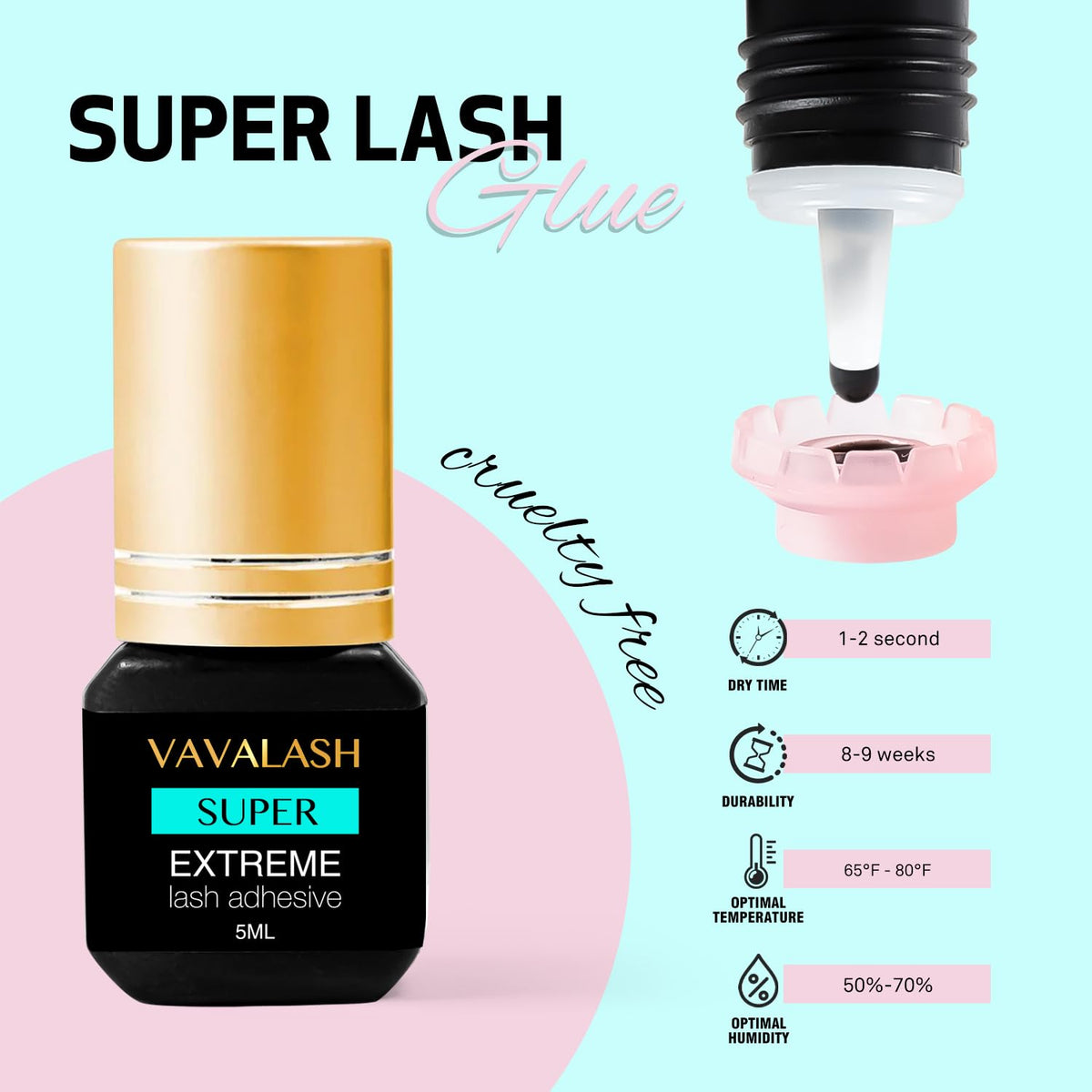 VAVALASH precision nozzle close-up for controlled glue dispensing benefit