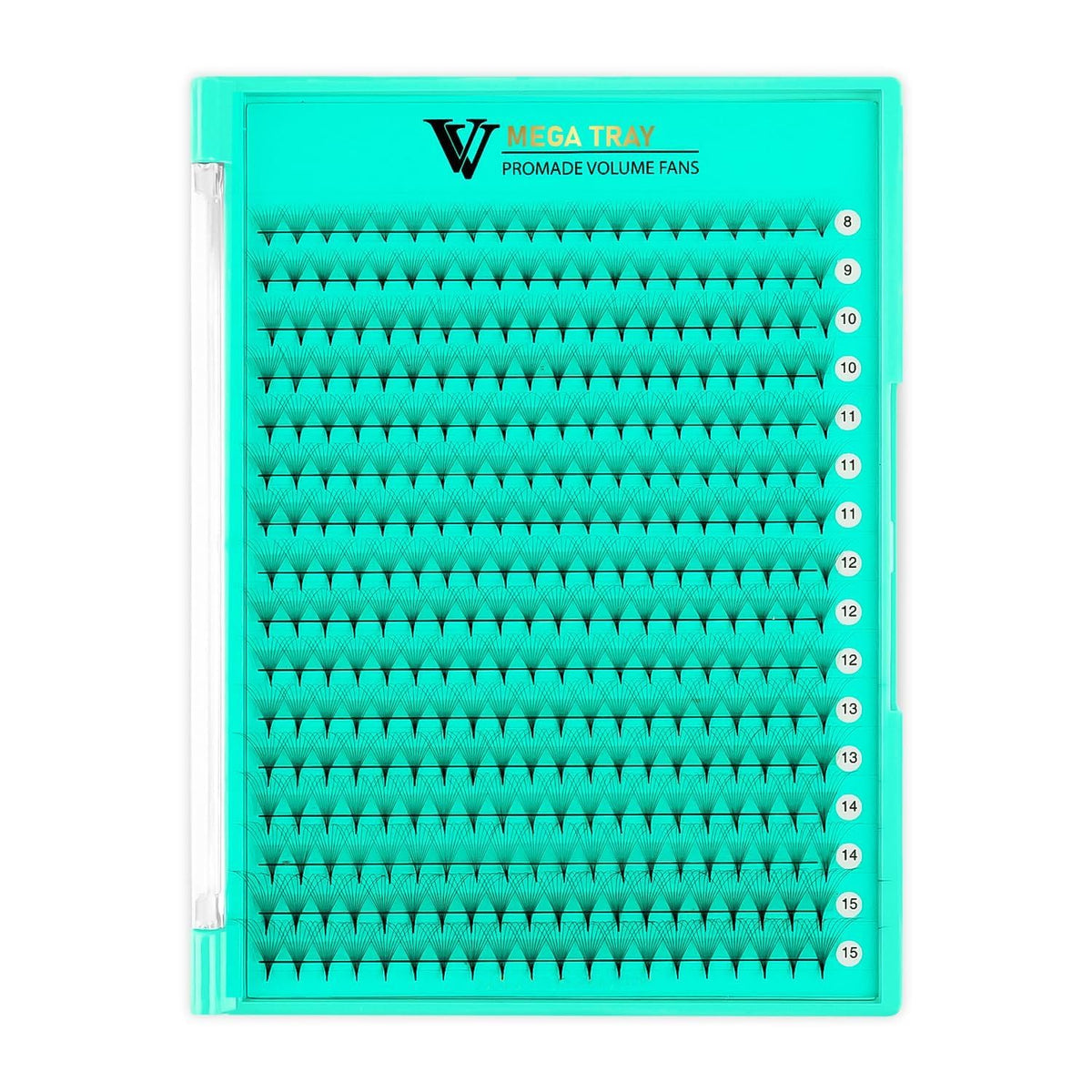 VAVALASH tray front view showing 320 premade volume fans, ideal for efficient refill