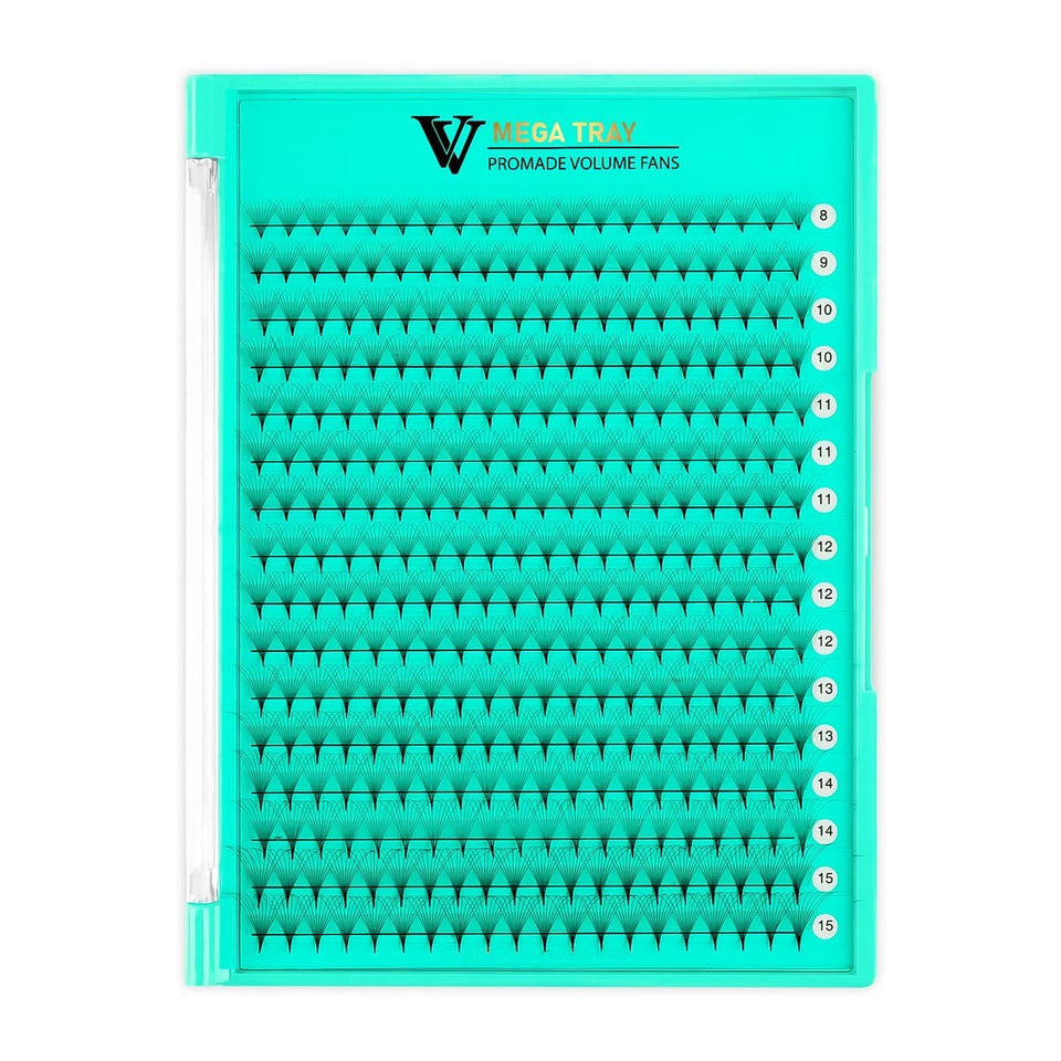 VAVALASH tray front view showing 320 premade volume fans, ideal for efficient refill