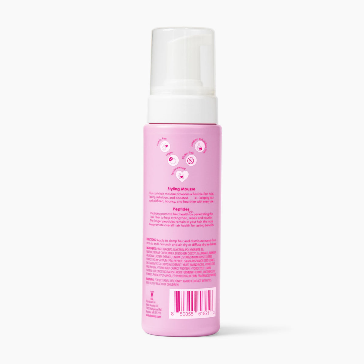 V&CO mousse on a bathroom shelf styled in a clean routine setting