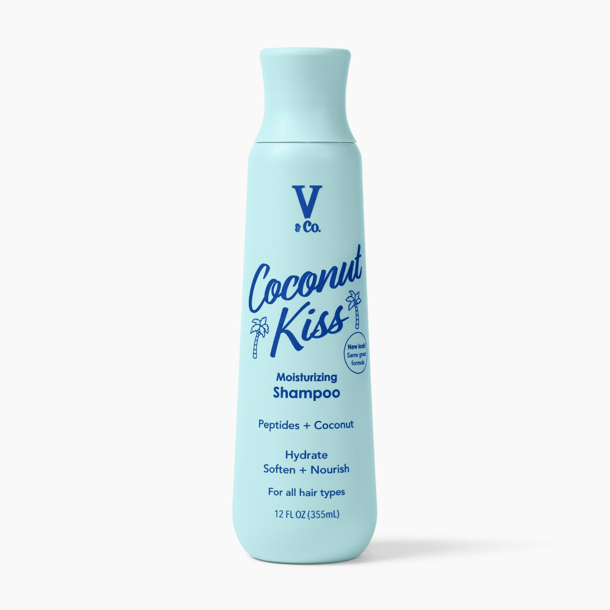 V&CO moisturizing shampoo front packaging showing bottle and benefits