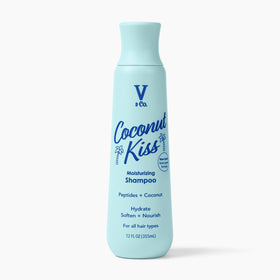 V&CO moisturizing shampoo front packaging showing bottle and benefits