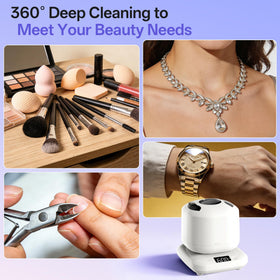 Vcyems compact unit on a vanity illustrating portability and neat storage