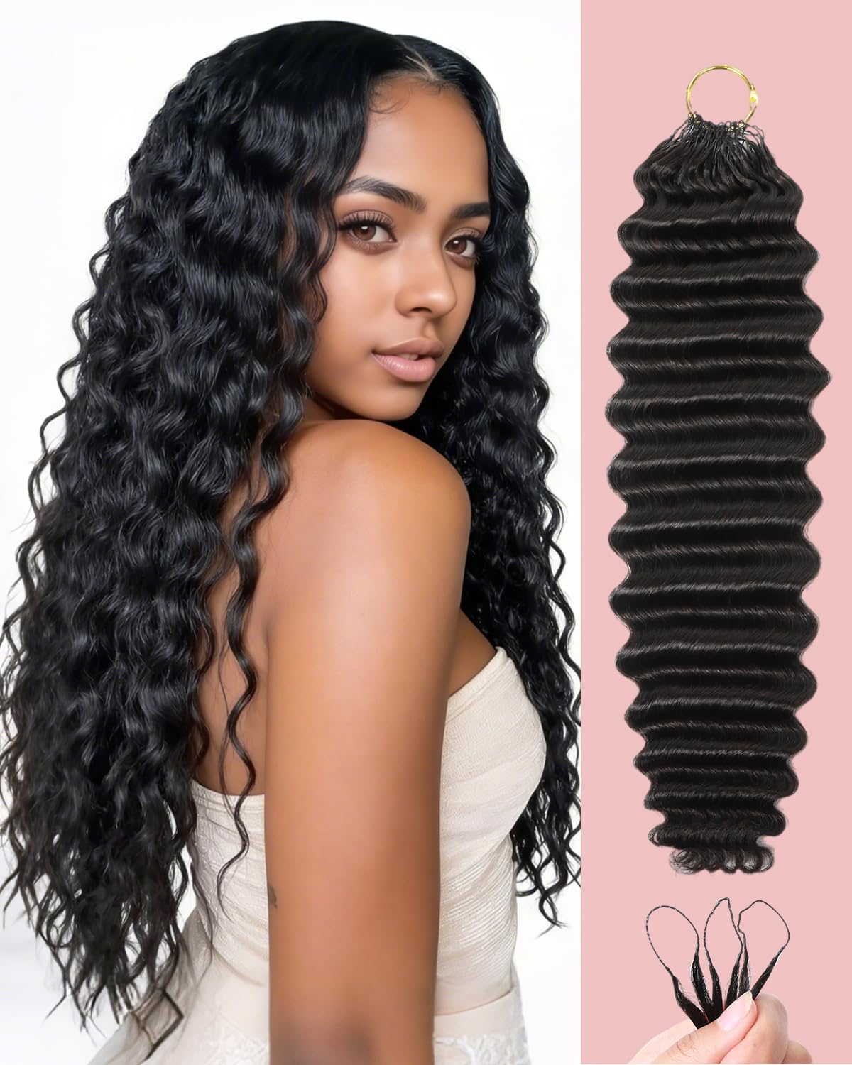 VDZ front view of 18 inch deep wave crochet hair showing natural finish and easy use