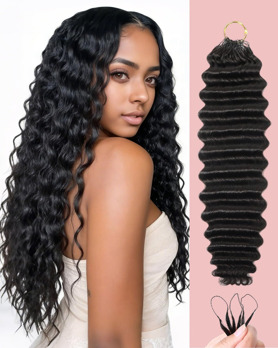VDZ front view of 18 inch deep wave crochet hair showing natural finish and easy use