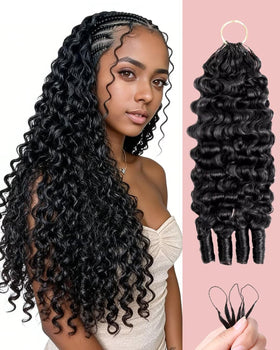 VDZ front packaging of 18-inch feather crochet hair showing product details and benefits