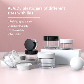 VEAIDE clear PETG jar body detail showing durable glass-like finish