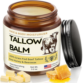Veakoo front jar of beef tallow balm showing clean packaging and nourishing benefits